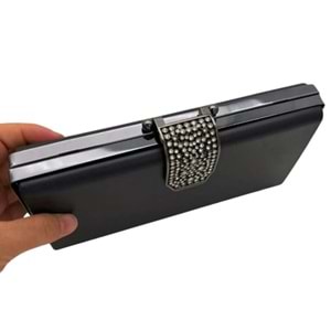 Çanta Aksesuar Abiye Çanta Kalıbı Taşlı Kapak Model Füme Metalli