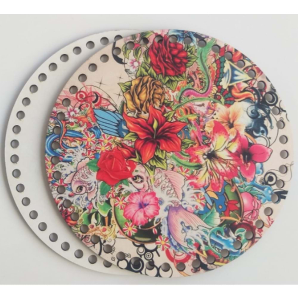 Çanta Aksesuar Ahşap 20 Cm Çapında Resimli Plaka Arkalıklı B Serisi No11