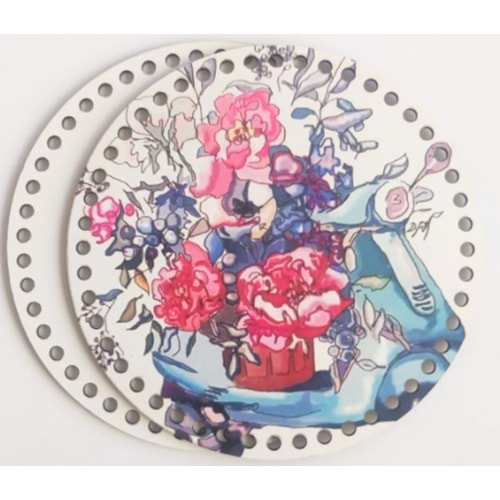 Çanta Aksesuar Ahşap 20 Cm Çapında Resimli Plaka Arkalıklı B Serisi No4