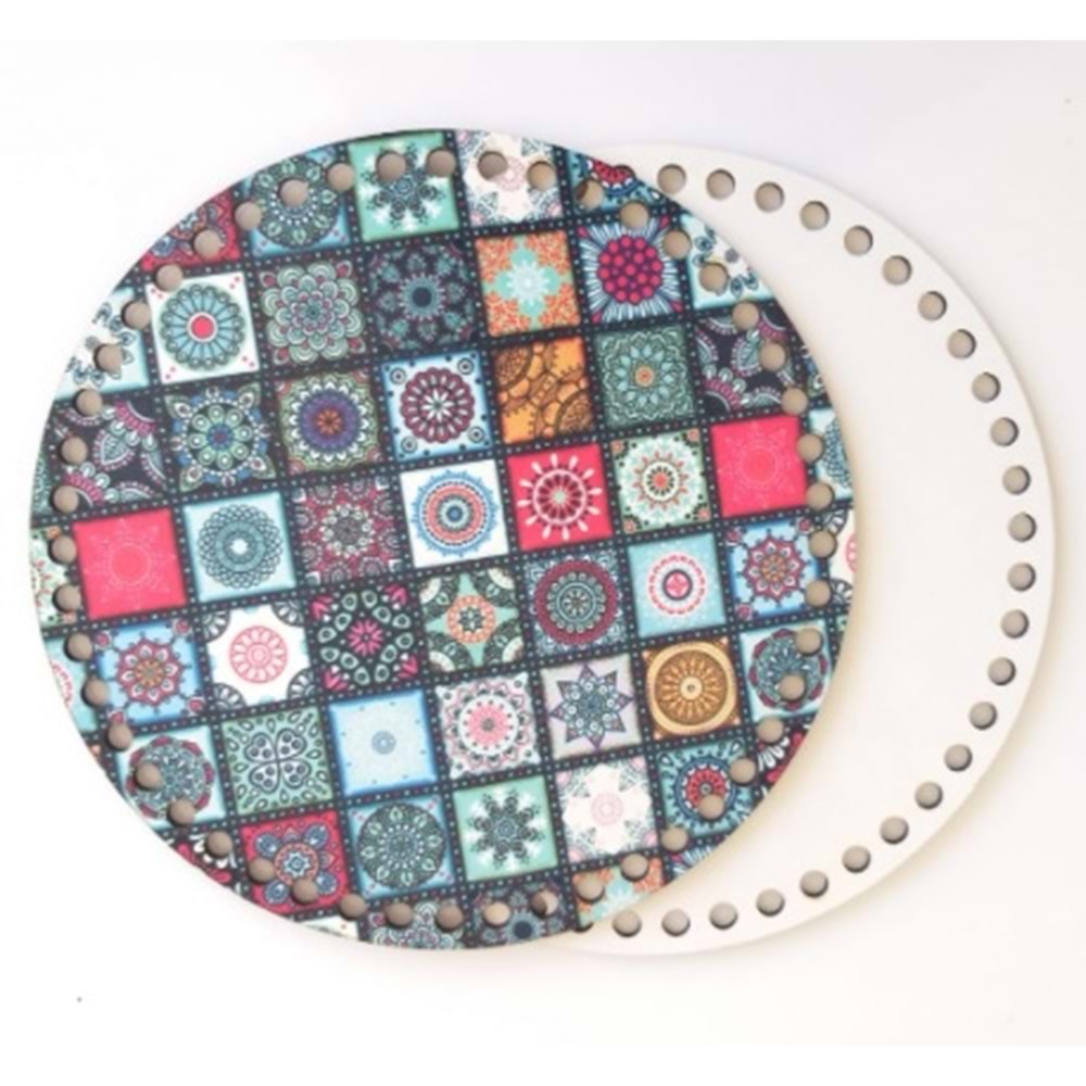 Çanta Aksesuar Ahşap 20 Cm Çapında Resimli Plaka Arkalıklı K Serisi No24