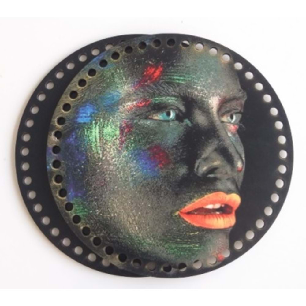 Çanta Aksesuar Ahşap 20 Cm Çapında Resimli Plaka Arkalıklı S Serisi No6