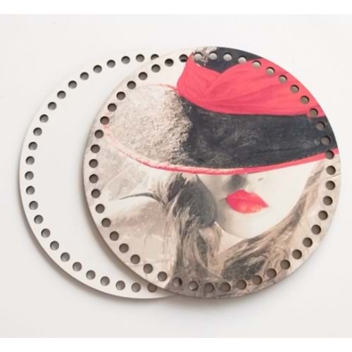 Çanta Aksesuar Ahşap 20 Cm Çapında Resimli Plaka Arkalıklı Z Serisi No17