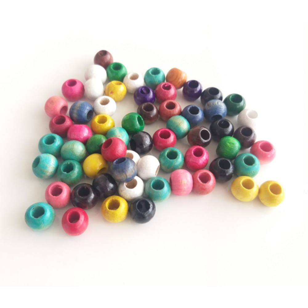 Çanta Aksesuar 10 Adet Ahşap Yuvarlak Renkli Boncuk.