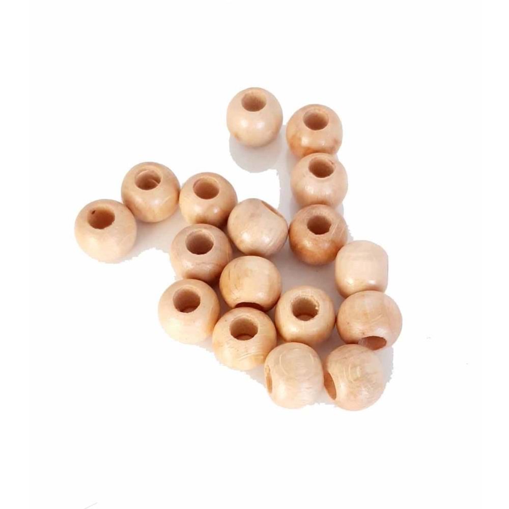 Çanta Aksesuar 14 Mm 10 Adet Açık Renk Ahşap Yuvarlak Boncuk