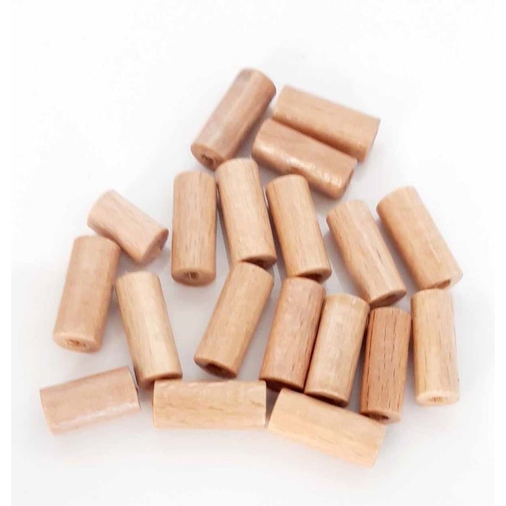 Çanta Aksesuar 20 Mm 10 Adet Açık Renk Ahşap Silindir Boncuk