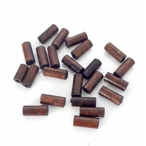 Çanta Aksesuar 20 Mm 10 Adet Koyu Renk Ahşap Silindir Boncuk