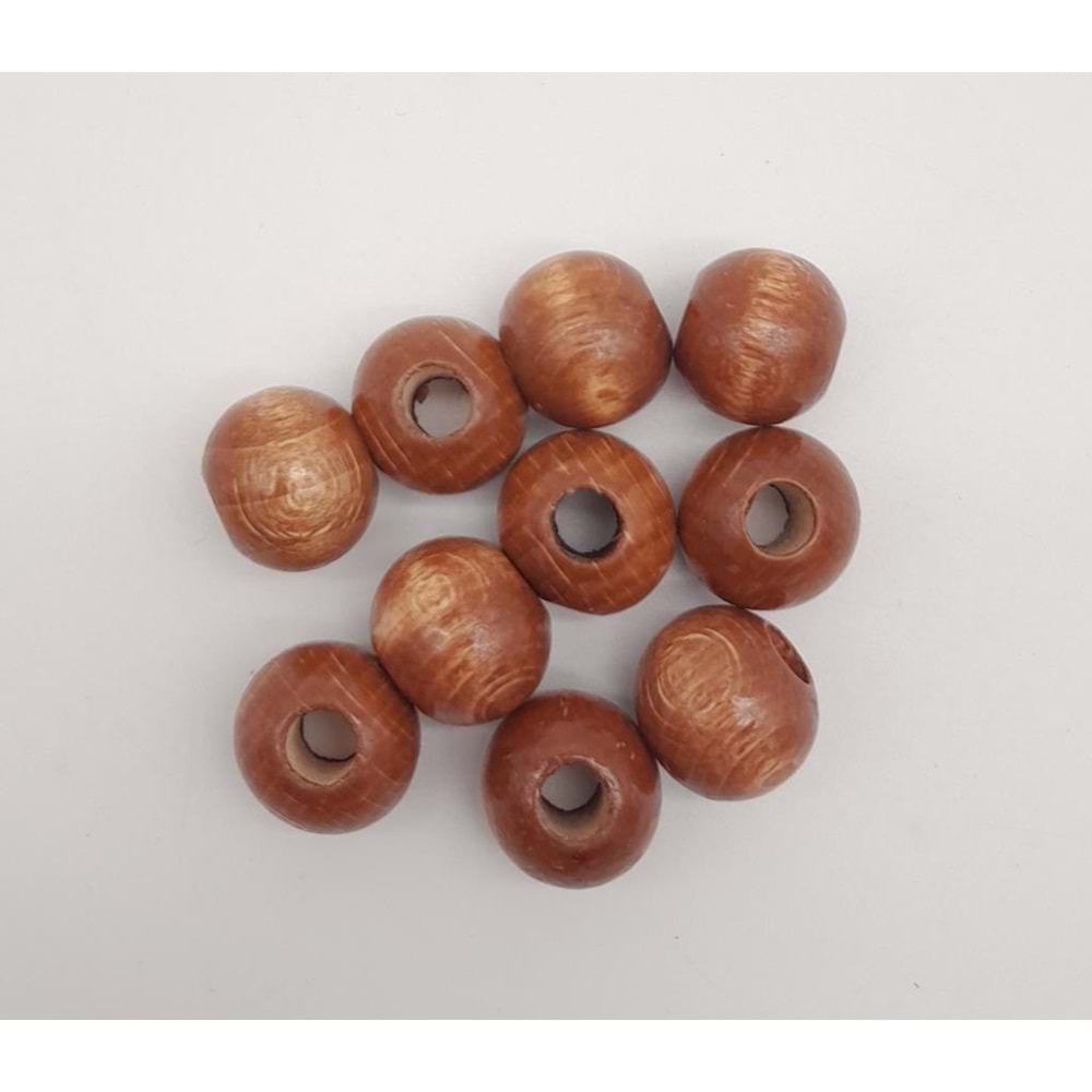 Çanta Aksesuar 20 mm Ahşap Yuvarlak Boncuk Taba Renk 10 Adet