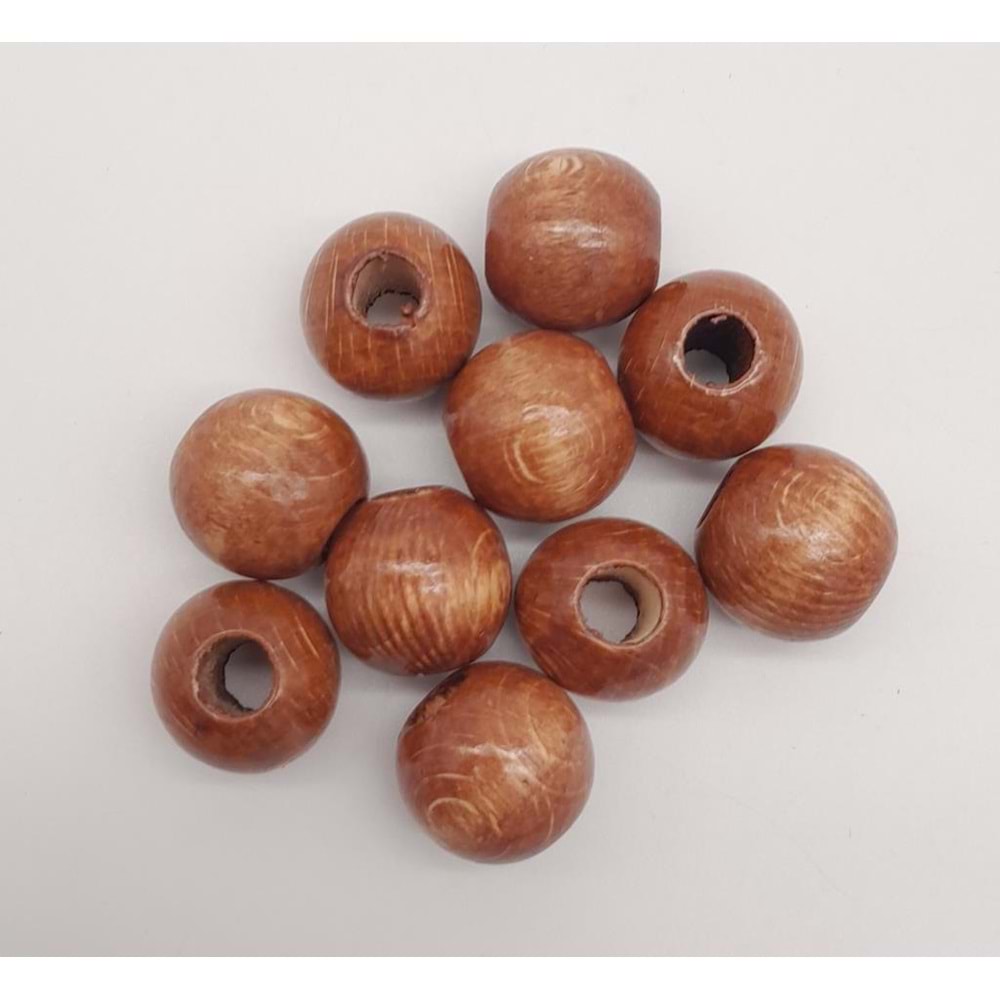 Çanta Aksesuar 24 mm Ahşap Yuvarlak Boncuk Taba Renk 10 Adet