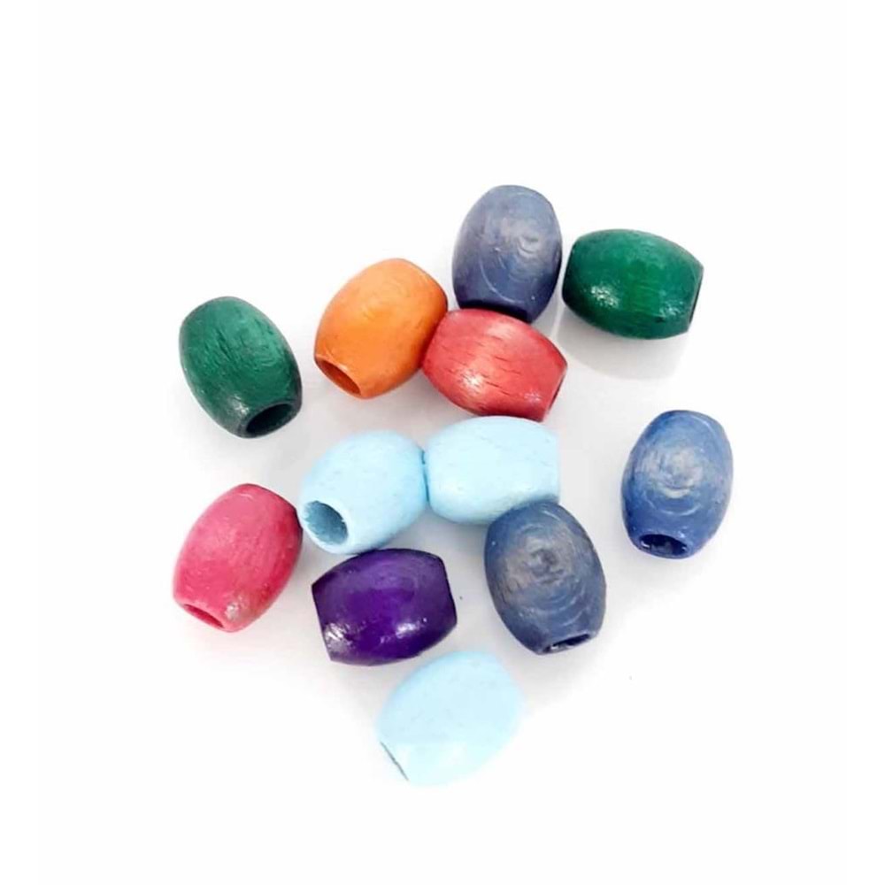 Çanta Aksesuar 10 Adet Ahşap Oval Renkli Boncuk