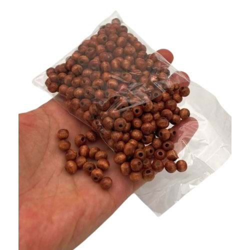 Çanta Aksesuar 6 Mm Ahşap Yuvarlak Boncuk Taba Renk 50 Gr