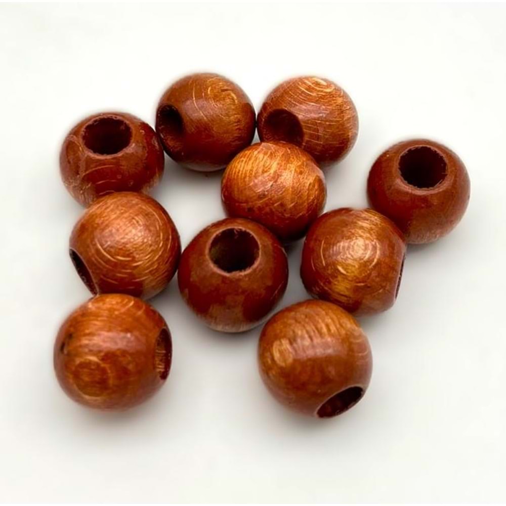 Çanta Aksesuar 14 mm Ahşap Yuvarlak Boncuk Taba Renk 10 Adet