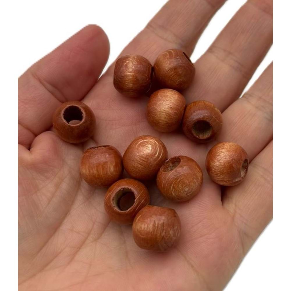 Çanta Aksesuar 14 mm Ahşap Yuvarlak Boncuk Taba Renk 10 Adet