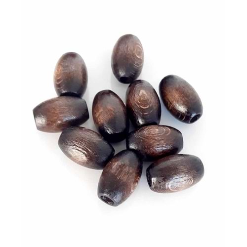 Çanta Aksesuar 17 Mm 10 Adet Koyu Renk Ahşap Oval Boncuk