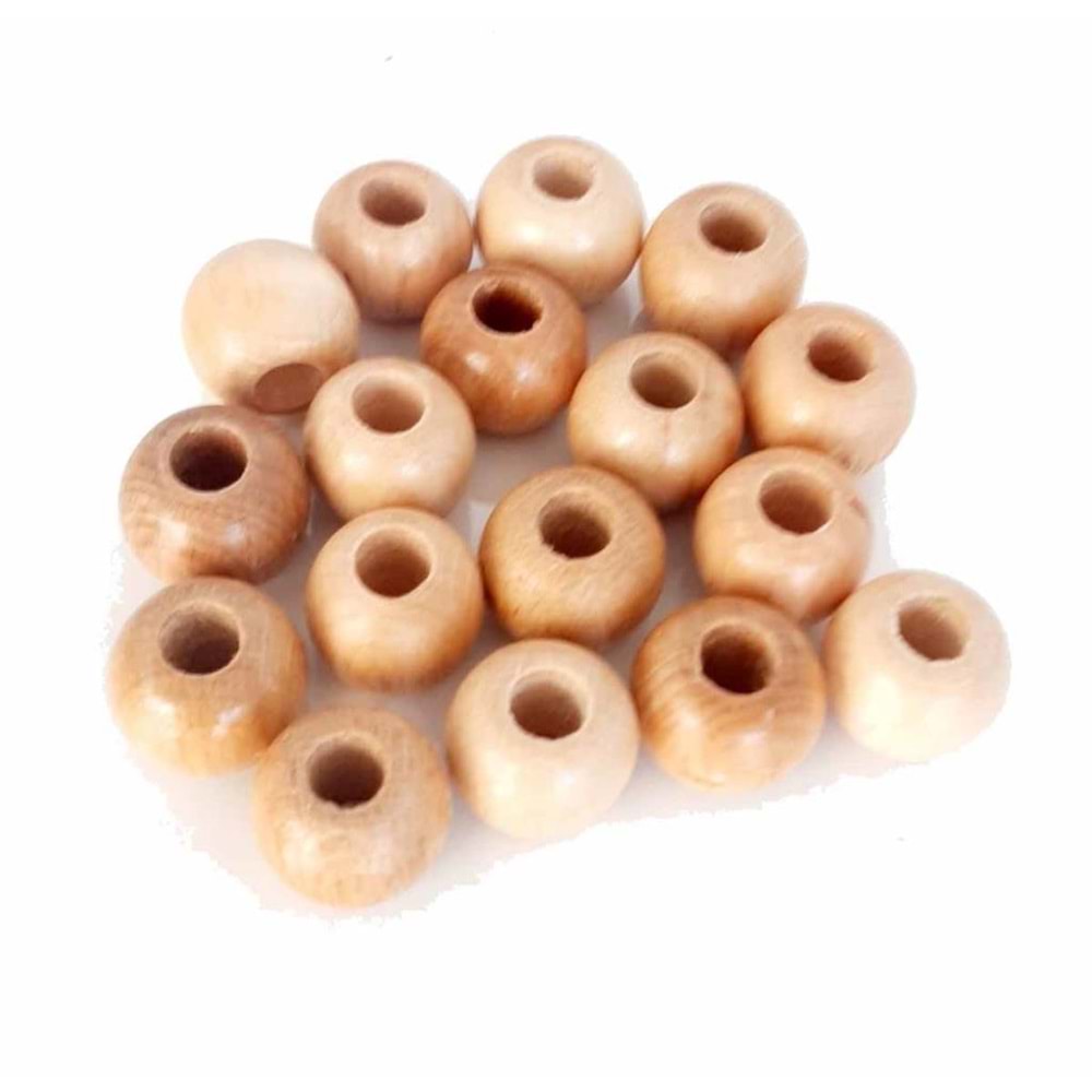 Çanta Aksesuar 20 Mm 10 Adet Açık Renk Ahşap Yuvarlak Boncuk
