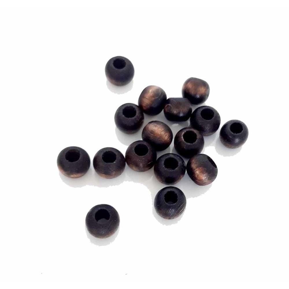 Çanta Aksesuar 14 Mm 10 Adet Koyu Renk Ahşap Yuvarlak Boncuk