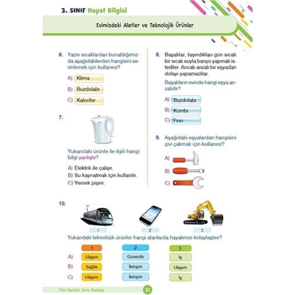 Dikkat Atölyesi 3. Sınıf Eğlenceli-Öğretici Tüm Dersler Yeni Nesil Soru Bankası