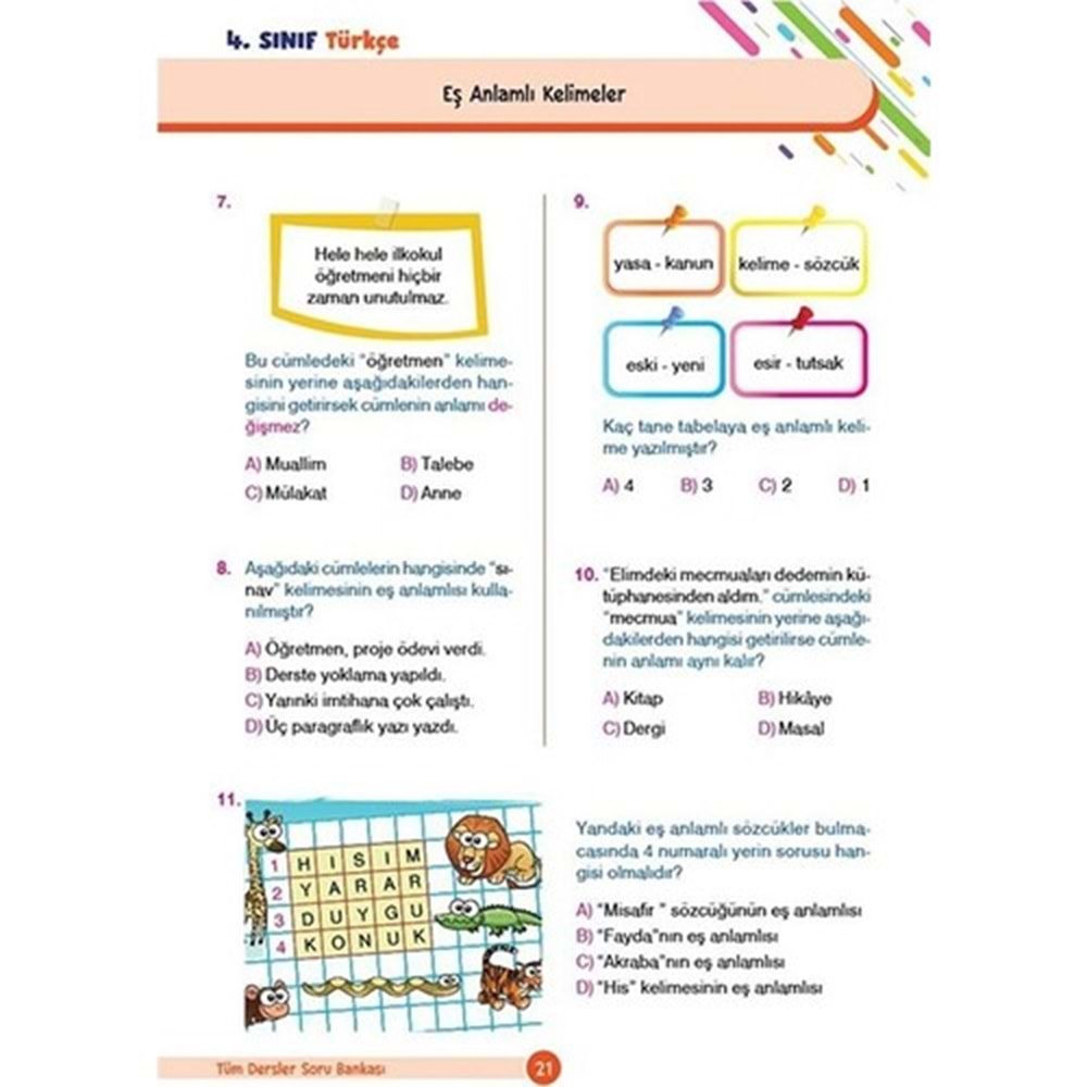 Dikkat Atölyesi 4. Sınıf Eğlenceli-Öğretici Tüm Dersler Yeni Nesil Soru Bankası