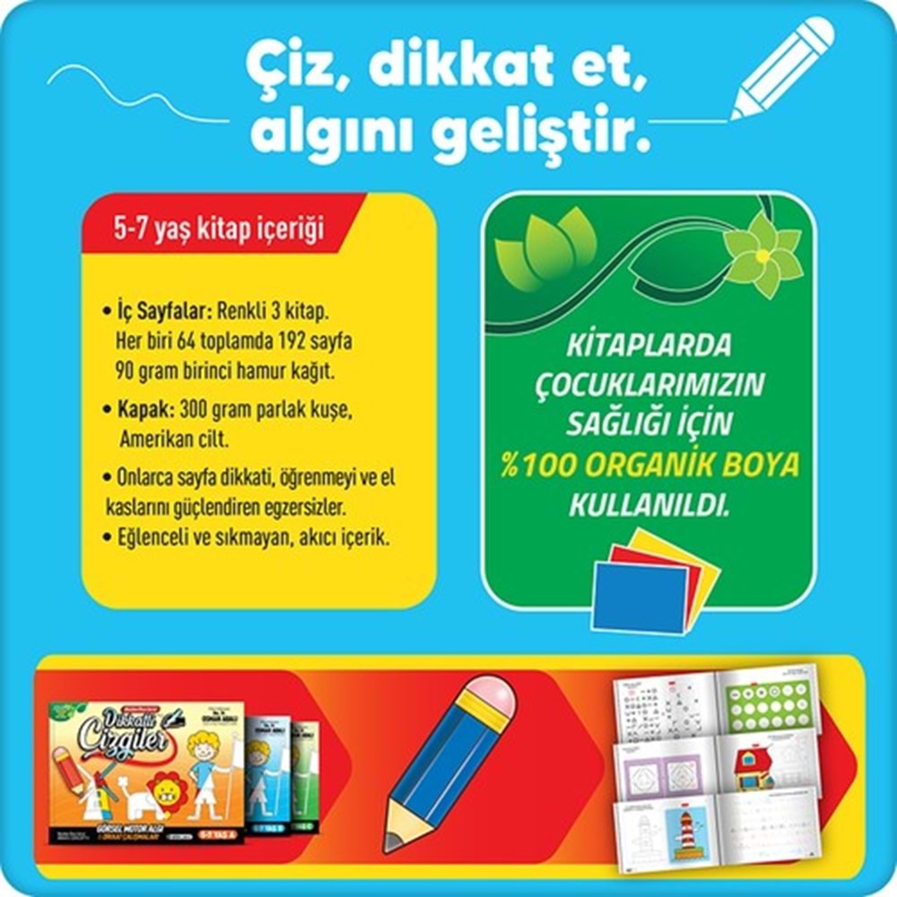 Adeda Dikkatli Çizgiler 5-7 Yaş Okuldan Önce Serisi 3 Kitap Set