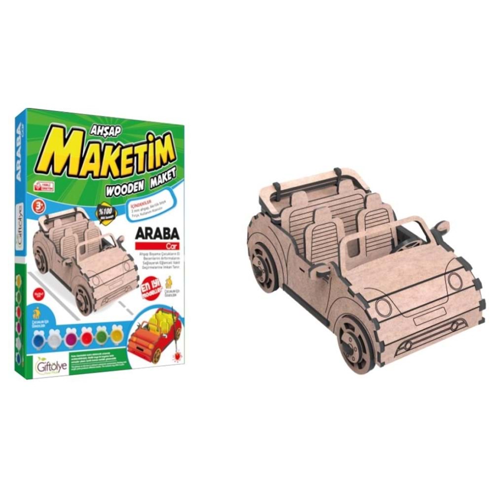 Giftölye 3D Ahşap Araba