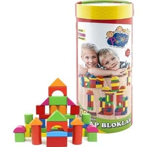 Playwood Silindir Kutulu 100 Parça Renkli Ahşap Bloklar