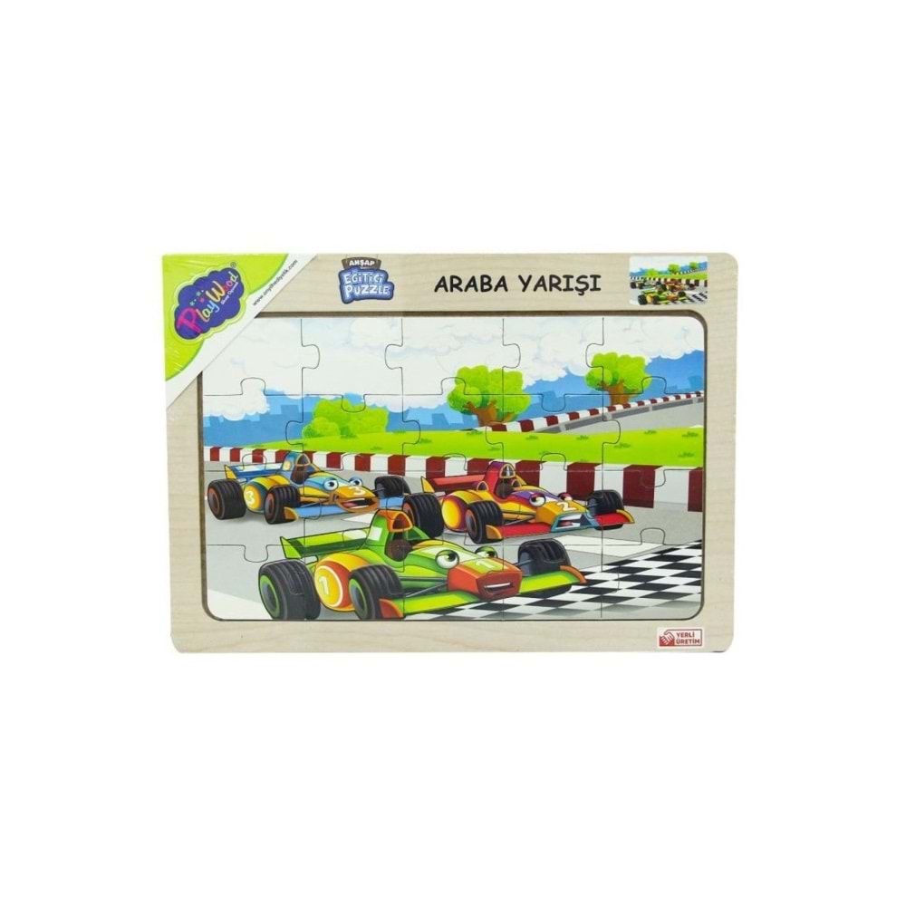 Play Wood Ahşap Eğitici Puzzle Araba Yarışı ONY-93/94/95/