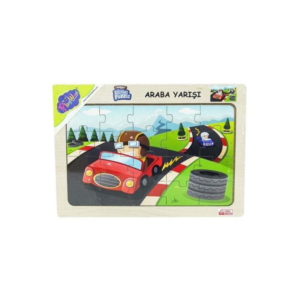Play Wood Ahşap Eğitici Puzzle Araba Yarışı ONY-93/94/95/
