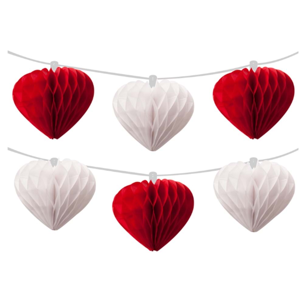 Kika Kağıt Zincir Süs Petekli Kalp Kırmızı -KF085K