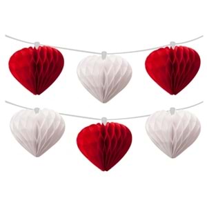 Kika Kağıt Zincir Süs Petekli Kalp Kırmızı -KF085K