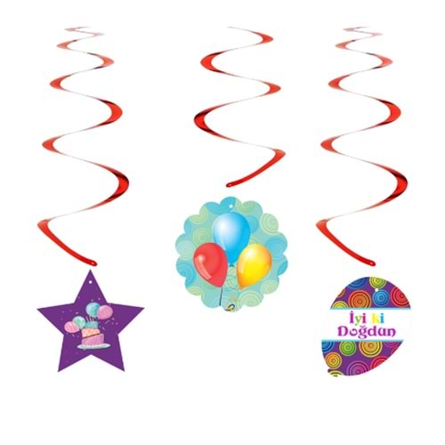 Kikajopy SW04 İyiki Doğdun Balonlu Sarkıt Süs 6 Lı