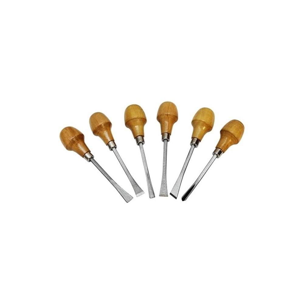 Ahşap Saplı Prof Oyma Seti 6 lı Kısa Saplı