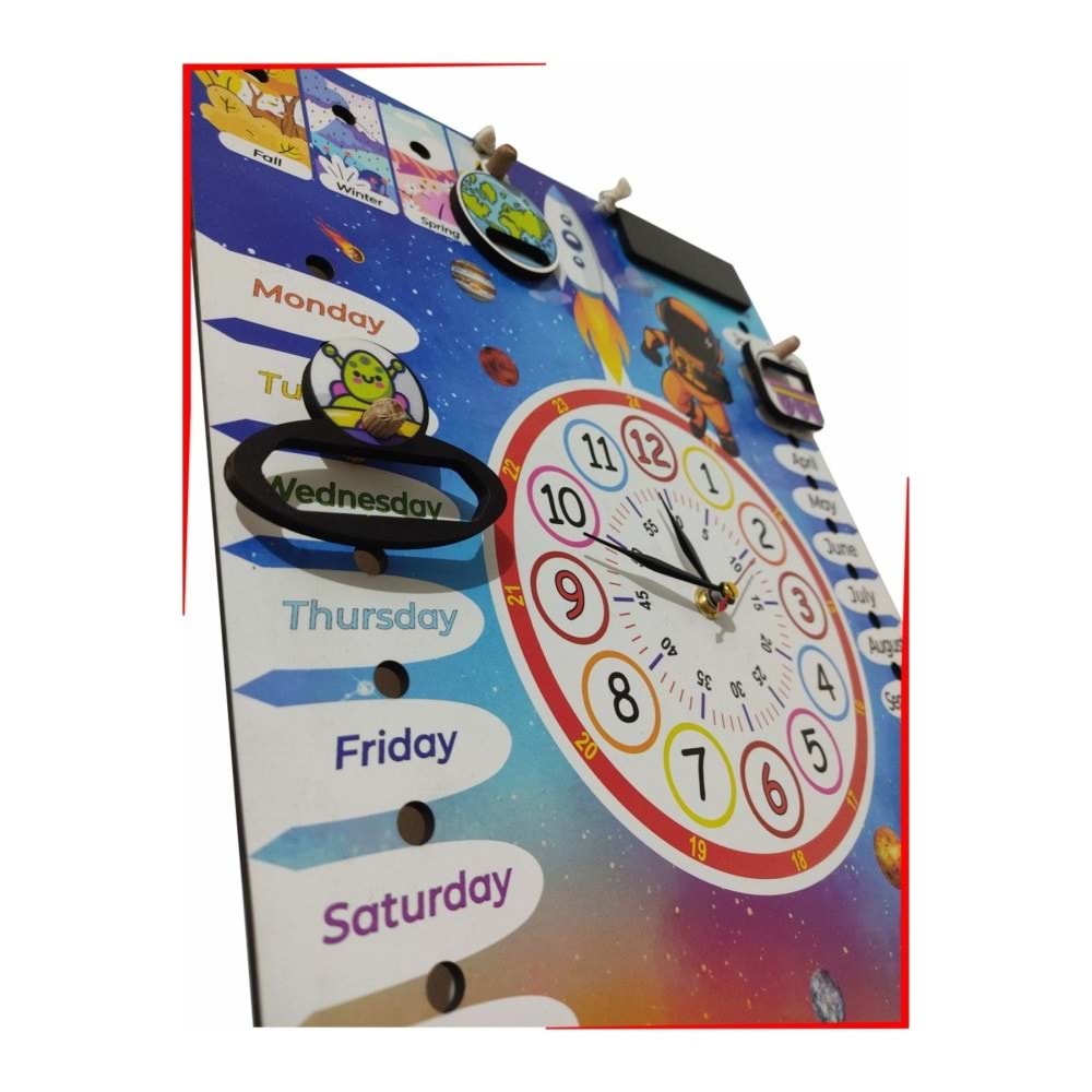 Ankebut Oyuncak Çocuk Odası Ingilizce Gezegen Temalı Gerçek Saatli Duvar Takvimi