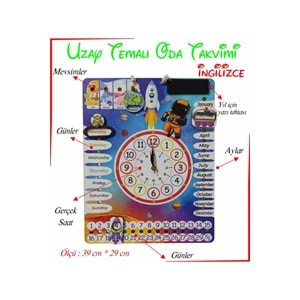 Ankebut Oyuncak Çocuk Odası Ingilizce Gezegen Temalı Gerçek Saatli Duvar Takvimi