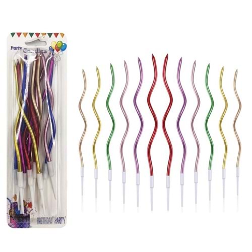 Mum İnce 16cm Dalgalı Metalik Mum 12 Li
