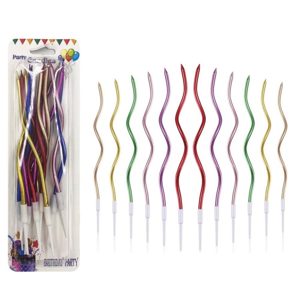 Mum İnce 16cm Dalgalı Metalik Mum 12 Li