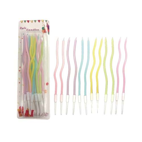 Mum İnce 16cm Dalgalı Makaron Mum 12 Li