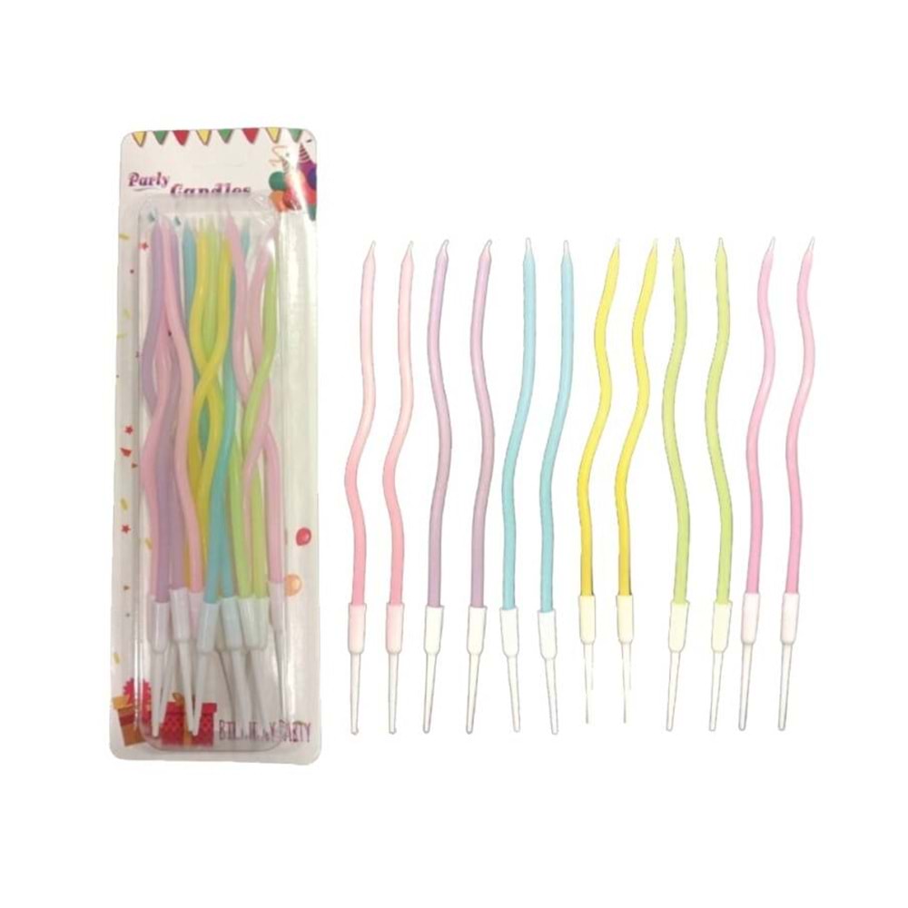 Mum İnce 16cm Dalgalı Makaron Mum 12 Li