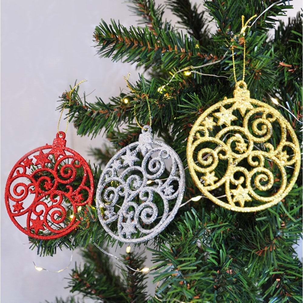 Kika Yılbaşı Ağaç Süsü Simli Yuvarlak3lü 2006781-4