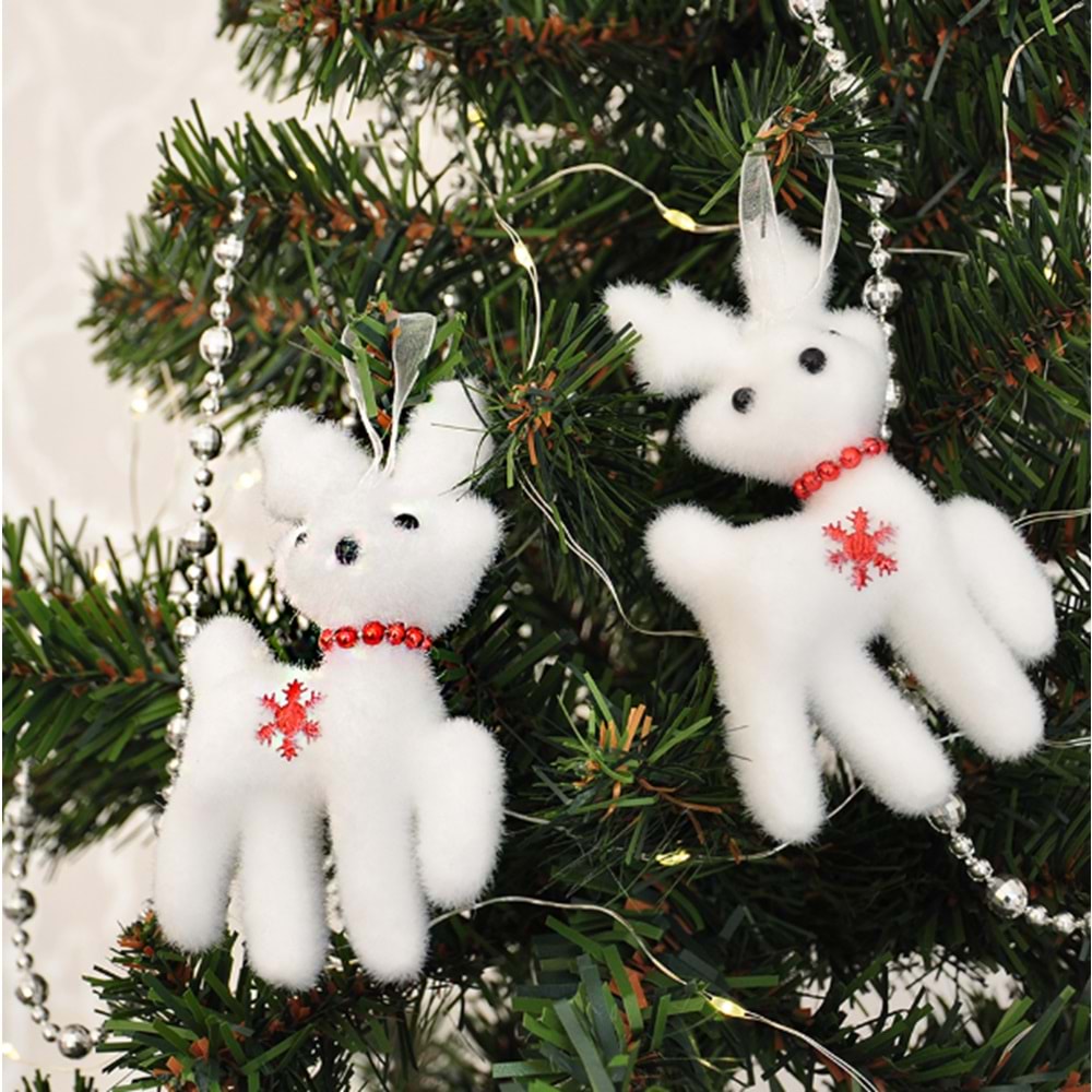 Kika Yılbaşı Ağaç Süsü Simli Beyaz Geyik 2li