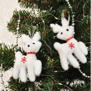 Kika Yılbaşı Ağaç Süsü Simli Beyaz Geyik 2li