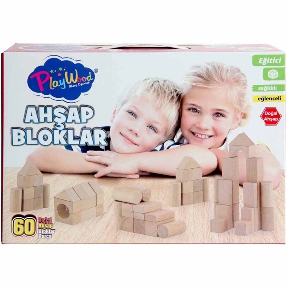 Play Wood Ahşap Bloklar 60 Parça Doğal Ony-404