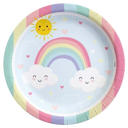 Brş Karton Tabak Gökkuşağı Temalı 23cm 8li