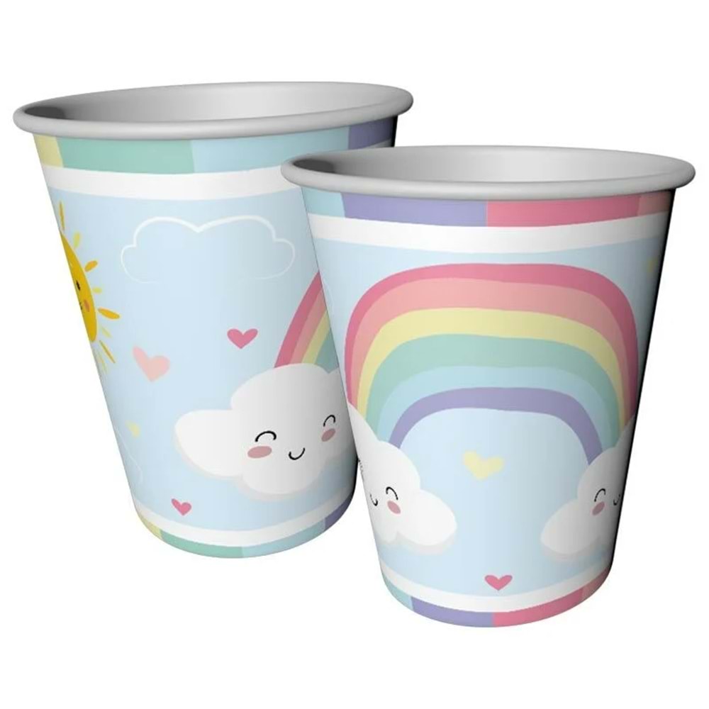 Karton Bardak Gökkuşağı Temalı 8 oz - 8 li