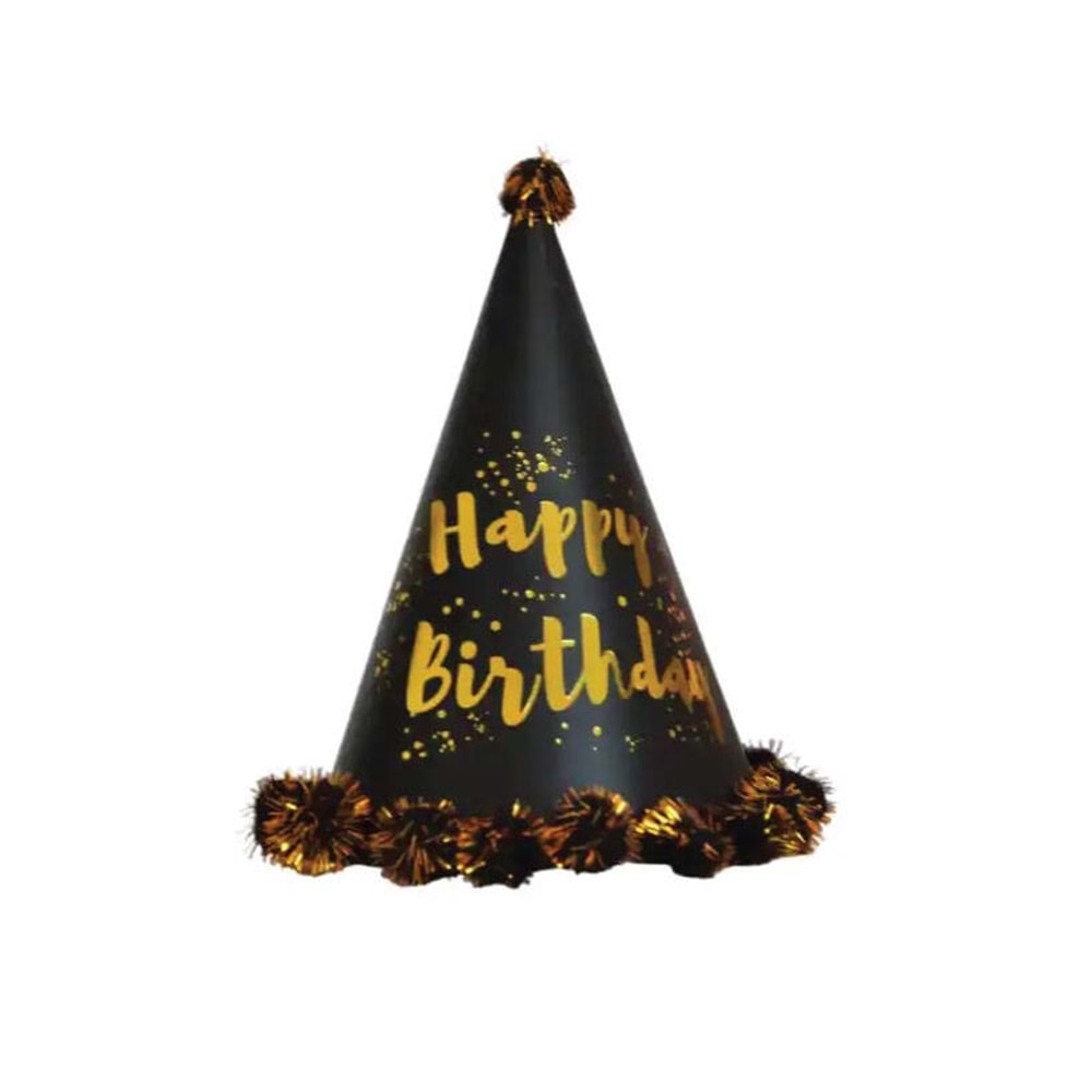 Brş Ponponlu Şapka Happy Birthday Baskıl Mini 17cm