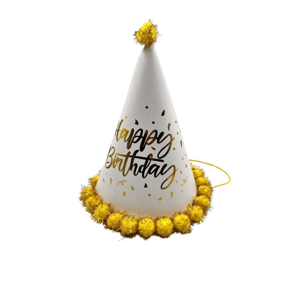 Brş Ponponlu Şapka Happy Birthday Baskıl Mini 25cm