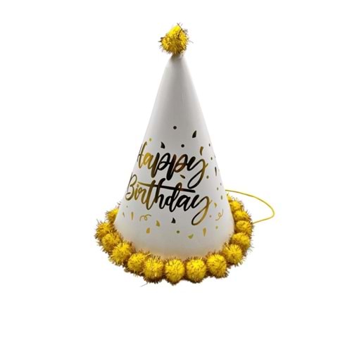 Brş Ponponlu Şapka Happy Birthday Baskıl Mini 25cm