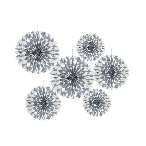 Kağıt Yelpaze Gümüş 6 Lı