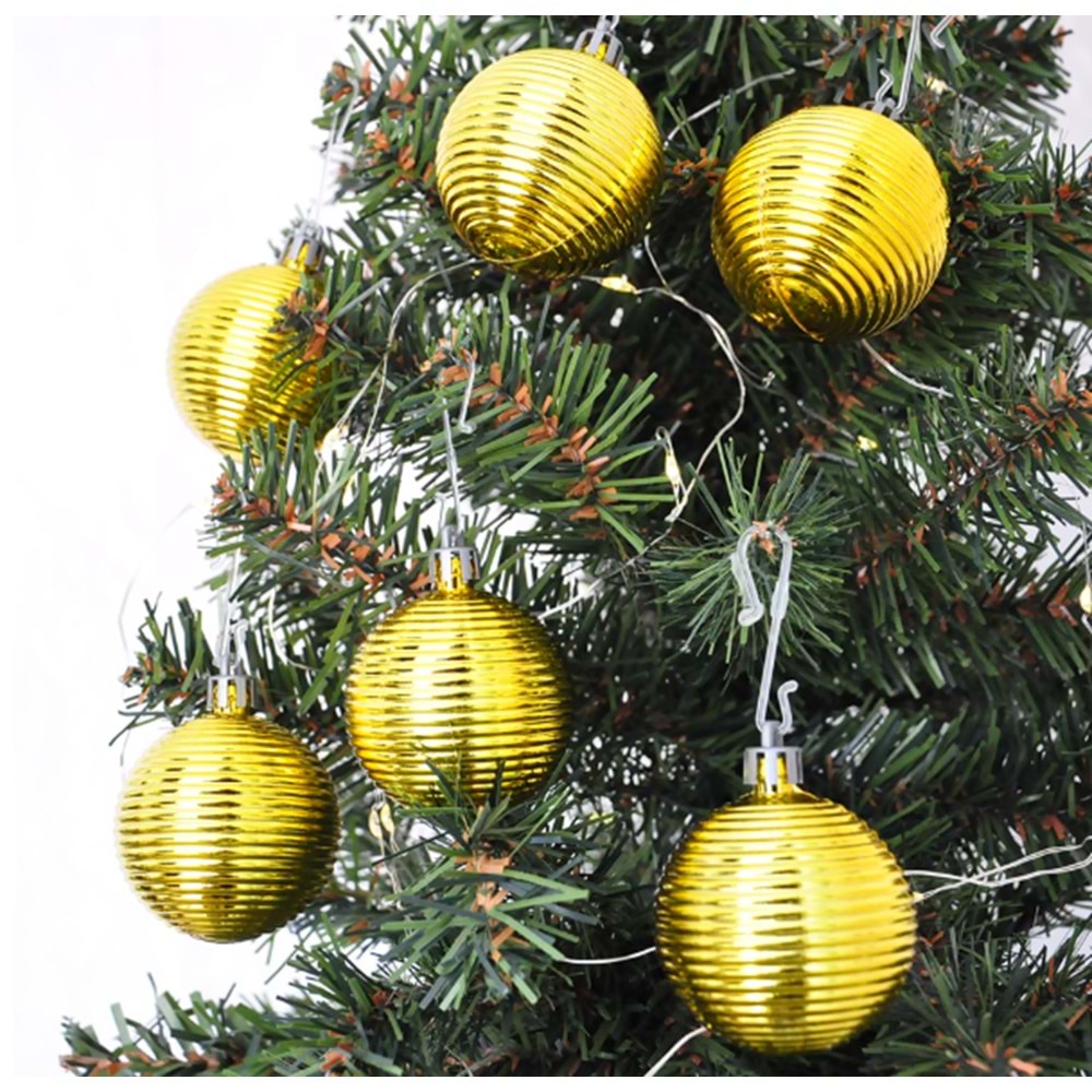 Kika 5cm Ağaç Süsleme Topu 6lı -Altın Hasır-