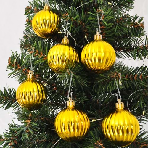 Kika 5cm Ağaç Süsleme Topu 6lı -Altın Çizgili-