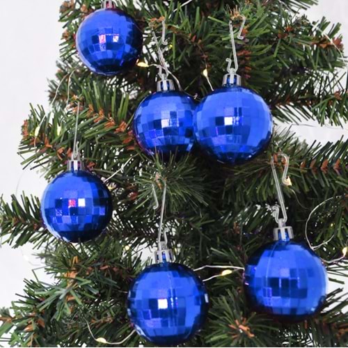 Kika 5cm Ağaç Süsleme Topu 6lı -Mavi Disko-