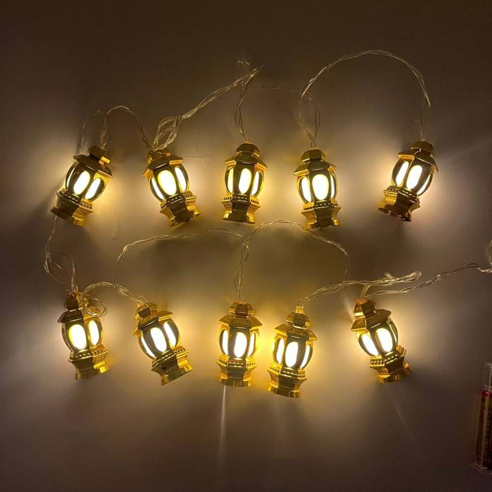Işık Led Fener Altın Renk 10 Işık 2 Mt Pilli